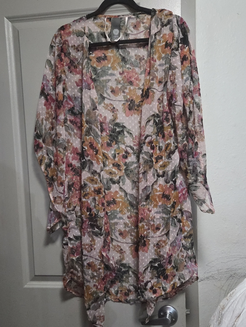 Vince Camuto Sheer Floral Kimono Jacket - Pink, Green, Mustard